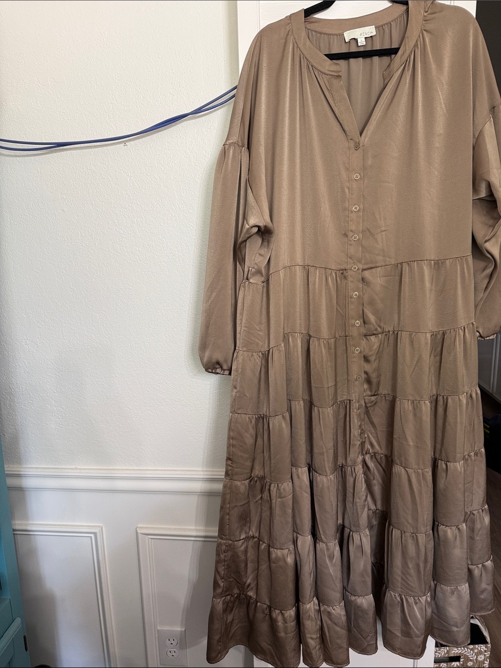 Pinch Taupe Tiered Button-Front Maxi Dress